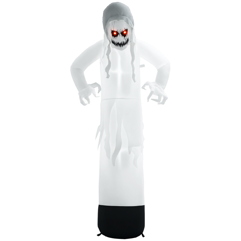 Outsunny Halloweendeko, Geisterhexe mit roten Augen, aufblasbar, LEDs, Outdoor-tauglich, 180 cm, Weiß(m-10)