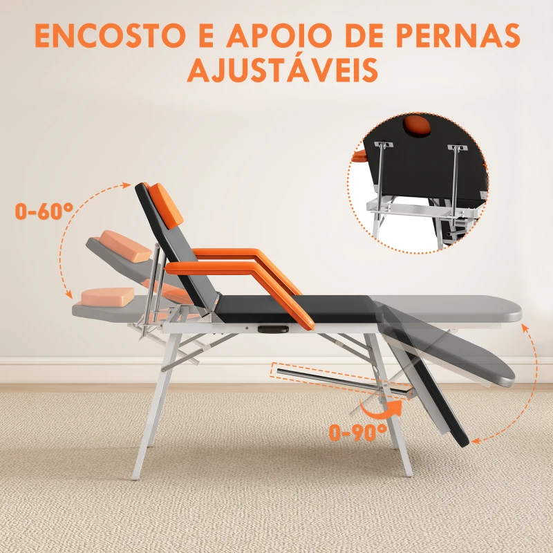 HOMCOM Marquesa de Massagem Dobrável Portátil com Altura Ajustável Encosto de Cabeça Removível  182x82x68 cm Laranja