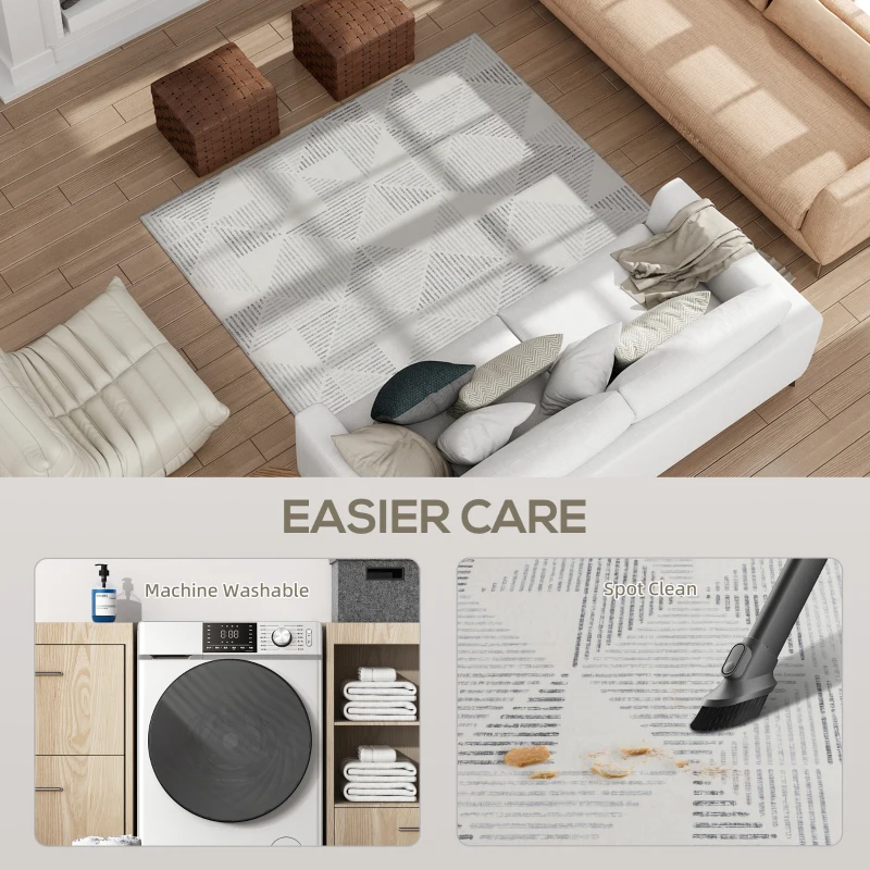 HOMCOM Modern Area Rug, Geometric Pattern Non-Slip Washable Rug, Soft Floor Carpet for Living Room, Bedroom, Dining Room, Home Office, 170 x 120 cm, Grey