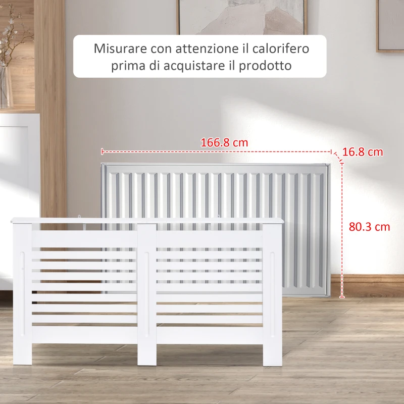 HOMCOM Copritermosifoni a Doghe con Ripiano Portaoggetti, in Legno, 172x19x81 cm, Bianco