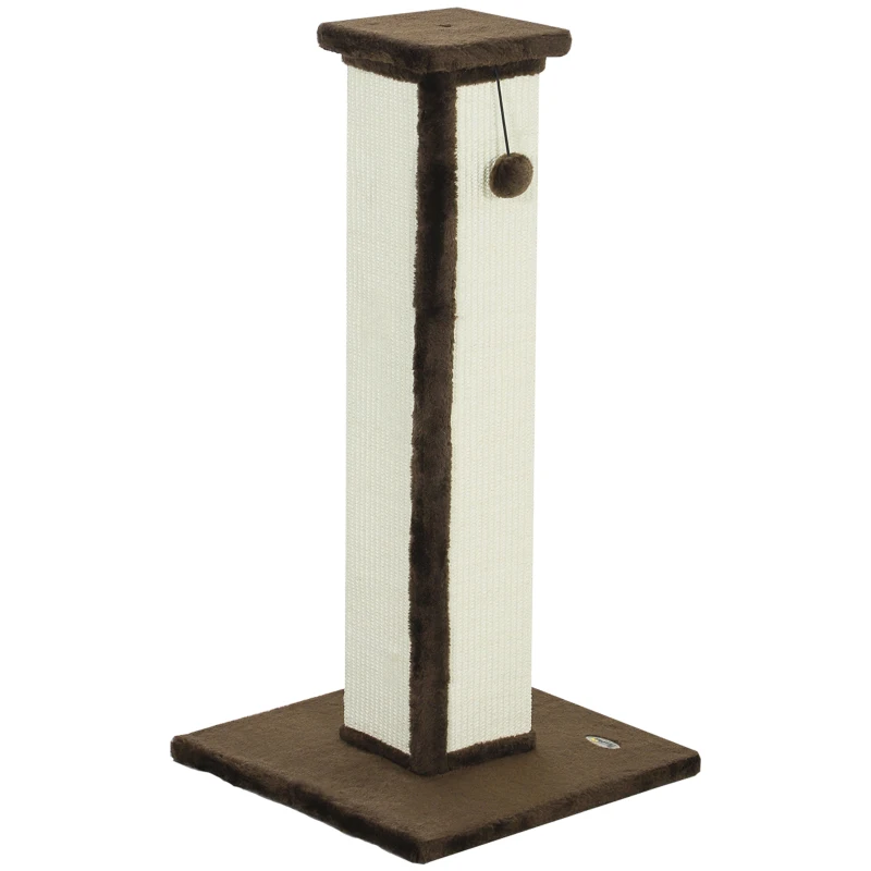 PawHut Griffoir pour chat poteau griffoir chat en sisal et peluche, boule suspendue base stable 41 x 41 x 81 cm marron et crème