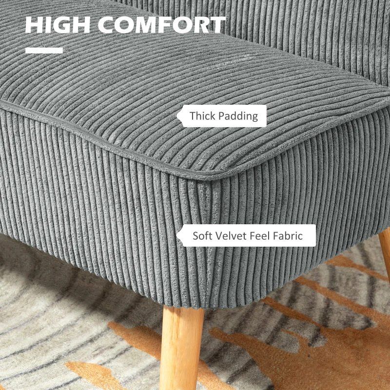 HOMCOM Modern Corduroy Double Seat Sofa w/ Wood Frame Foam Padding High Back Soft Comfortable Compact Couch Grey