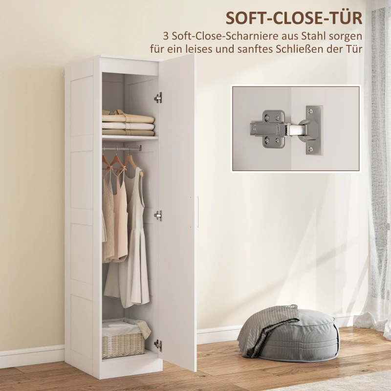 HOMCOM Kleiderschrank Mehrzweckschrank mit Kleiderstange, Regal, Soft-Close-Tür 40 x 52 x 180 cm Weiß(m-5)
