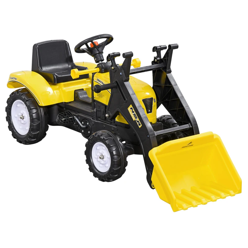 HOMCOM Kinder-Radlader, bewegliche Schaufel, Hupe, Pedalantrieb, ab 3 Jahren, Metallrahmen, gelb, 114 x 41 x 52 cm