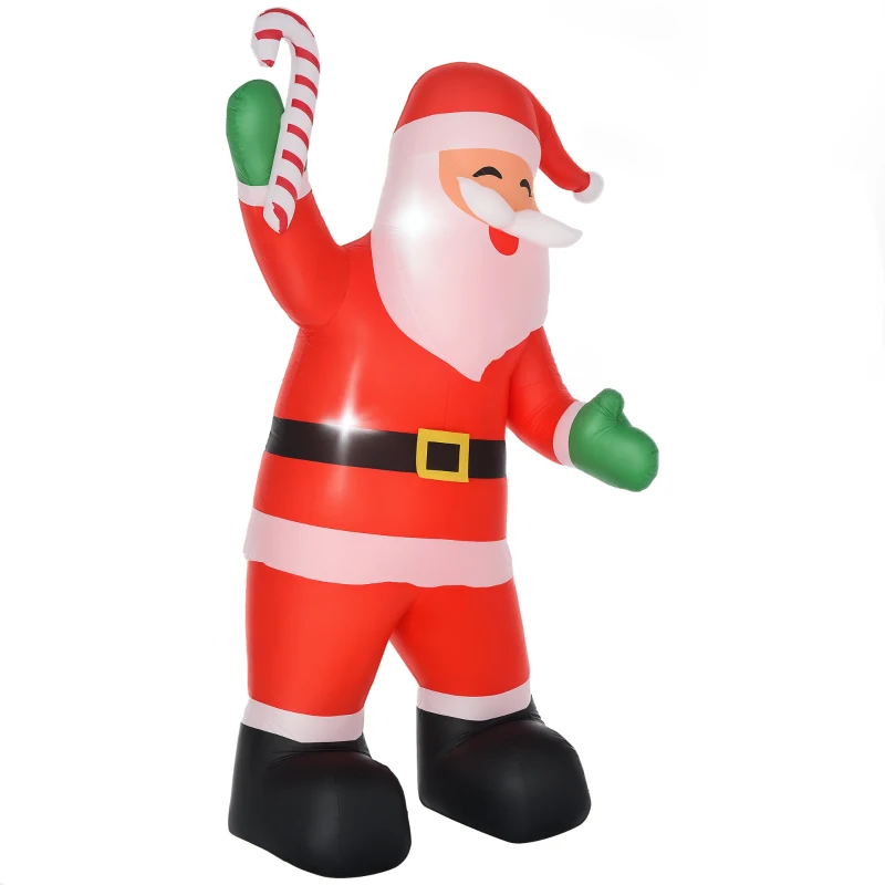 HOMCOM Babbo Natale Gonfiabile da Esterno 243cm, Addobbi Gionfiabili di Natale, Decorazione Natalizia con Bastoncino di Zucchero, 2 Luci a LED, Impermeabile IP44