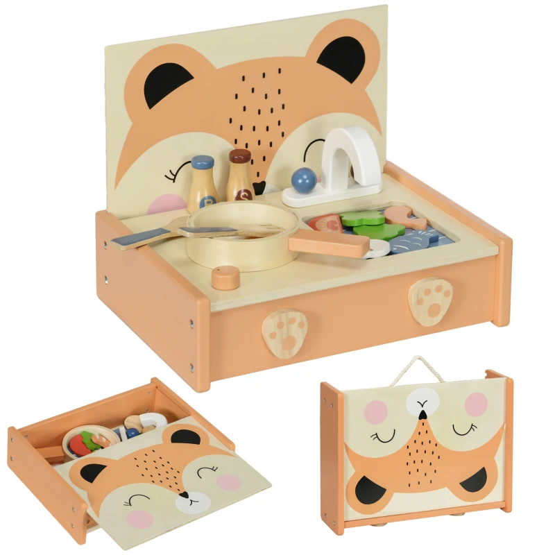 AIYAPLAY Bucătărie Jucărie pentru Copii 3-5 Ani, Mini Bucătărie cu Plită și 12 Accesorii, 31,5x23,5x25 cm, Multicoloră