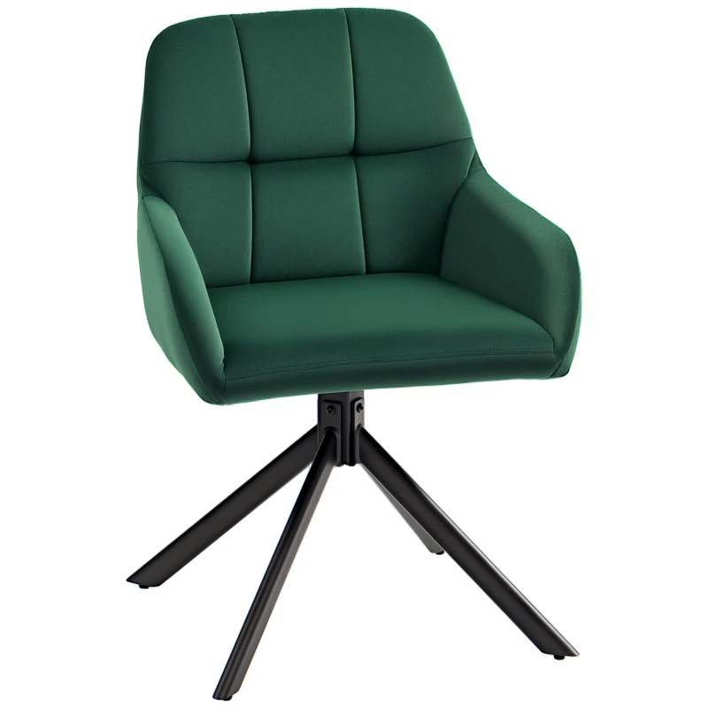 HOMCOM Fotoliu Modern din Catifea cu Șezut Rotativ, Brațe și Picioare din Oțel, 55x51.5x85.5 cm, Verde