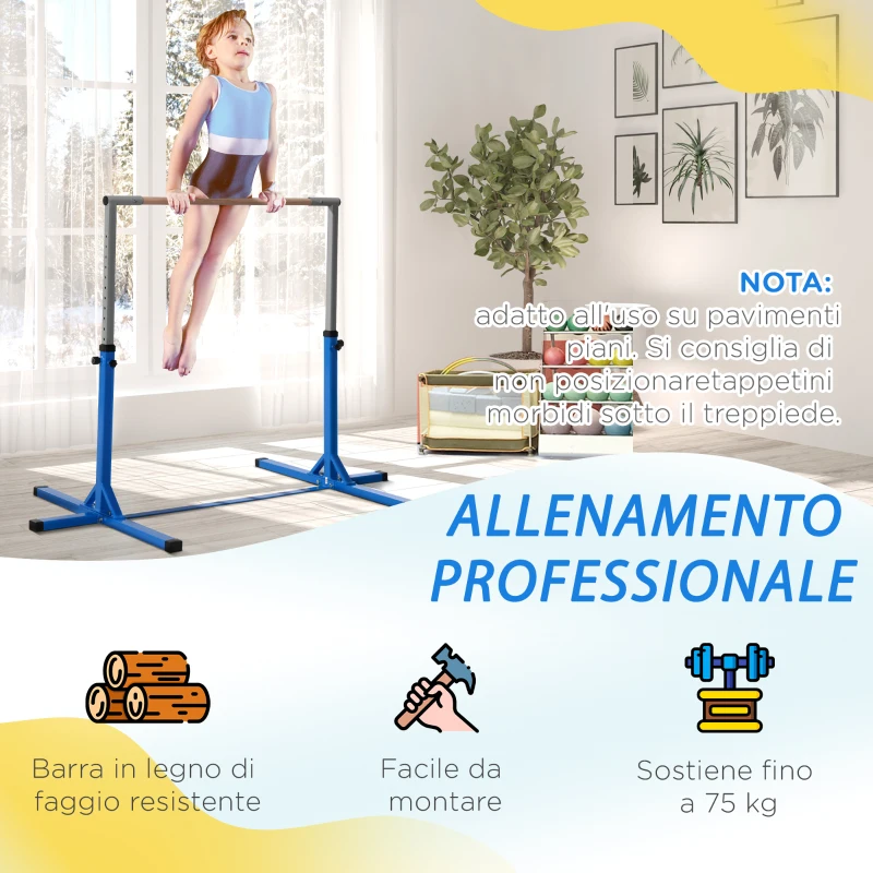 HOMCOM Sbarra per Ginnastica Artistica o Danza Classica Regolabile in Altezza 92-150 cm, Blu