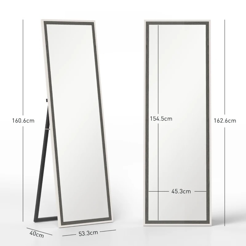 HOMCOM 162.6 cm Two-Tone Full Length Mirror - White/Grey-Tone