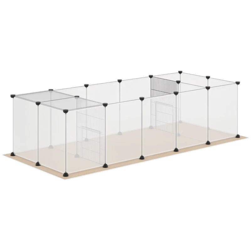 PawHut Valla para Mascotas DIY con 20 Paneles y Tapete Parque para Animales Pequeños para Cobayas Conejos 175x70x45 cm Blanco