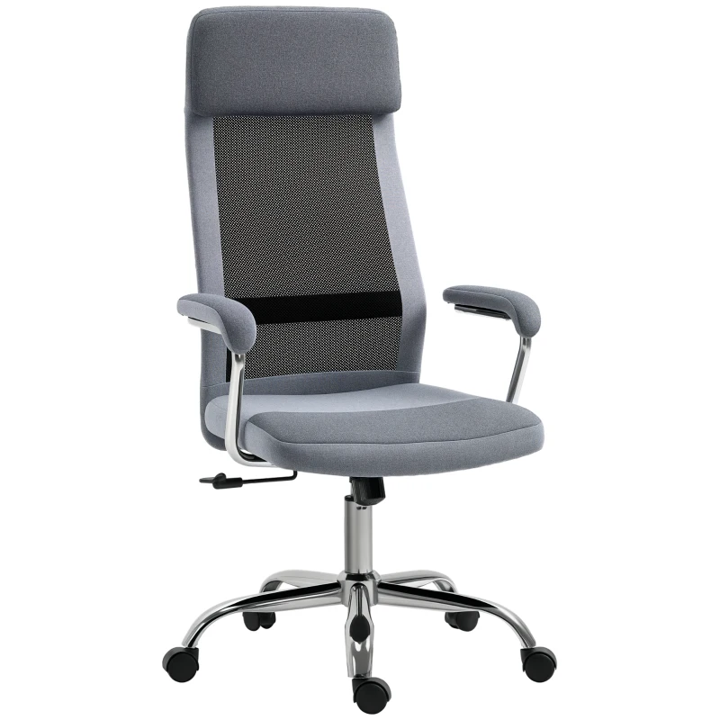 Vinsetto Sedia da Ufficio Ergonomica Girevole, Altezza Regolabile e Dondolamento, Poltrona in Tessuto a Rete 65x67x119-129cm Grigio