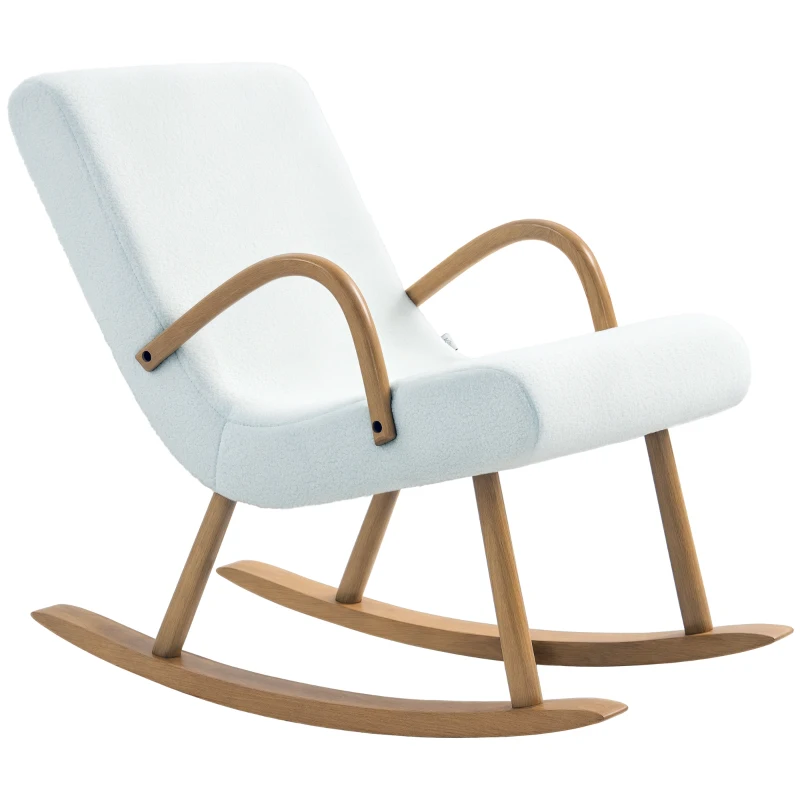 HOMCOM Poltrona Baloiço Moderna Estofada em Lã com Apoio para os Braços e Pés de Madeira 60x93x86 cm Branco e Madeira