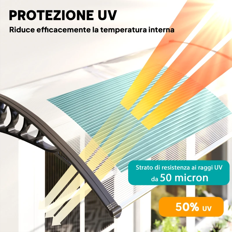Outsunny Tenda da Sole Curva con Viti e Bulloni Inclusi, in Policarbonato, PP e Alluminio, 90x150x25 cm