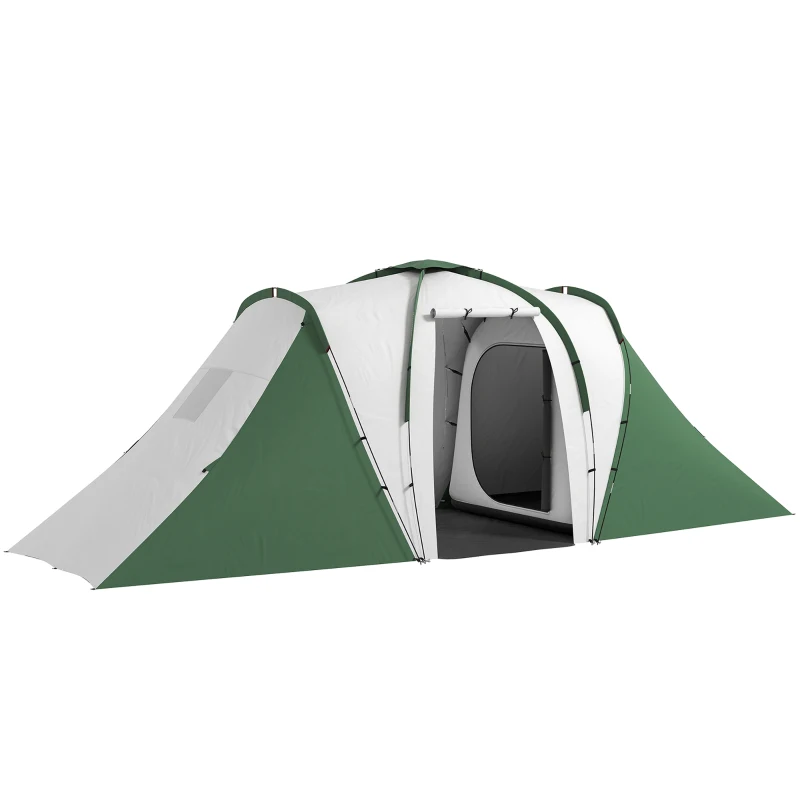 Outsunny Cort de Camping pentru 4-6 Persoane cu 2 Camere, 2 Uși și Geantă de Transport, 555x225x190 cm, Verde
