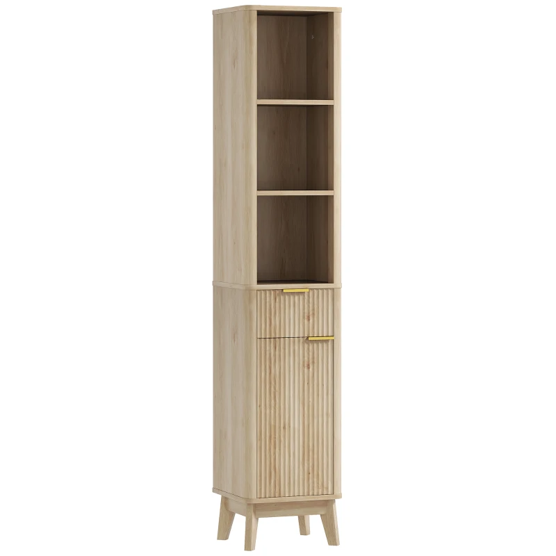 HOMCOM Columna Alta de Baño con Estantes y Cajón Diseño Compacto y Funcional para Espacios Reducidos 33x30x170 cm Tono Madera