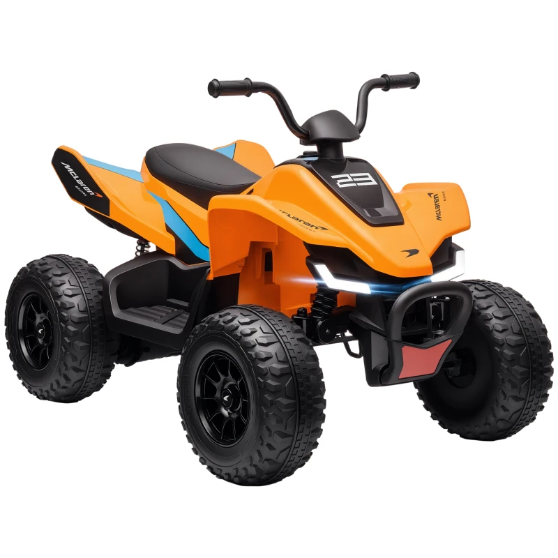 HOMCOM ATV Electric de 12V pentru Copii cu Pornire Lentă, Faruri, MP3 și Roți cu Suspensie, 107x71x73,5 cm, Portocaliu