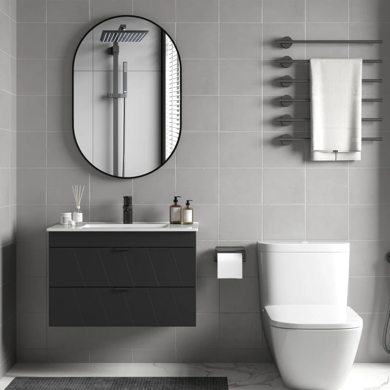 HOMCOM Hangende Wastafelonderkast met Keramische Wastafel en Soft-Close Lades, Zwart(m-8)
