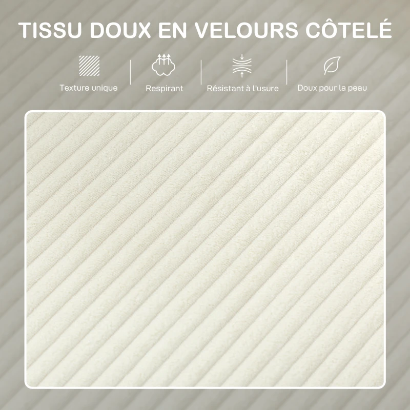 HOMCOM Canapé 3 places en velours côtelé, canapé avec coussins à ressorts et assise rembourré, 192x80x84,5cm, beige