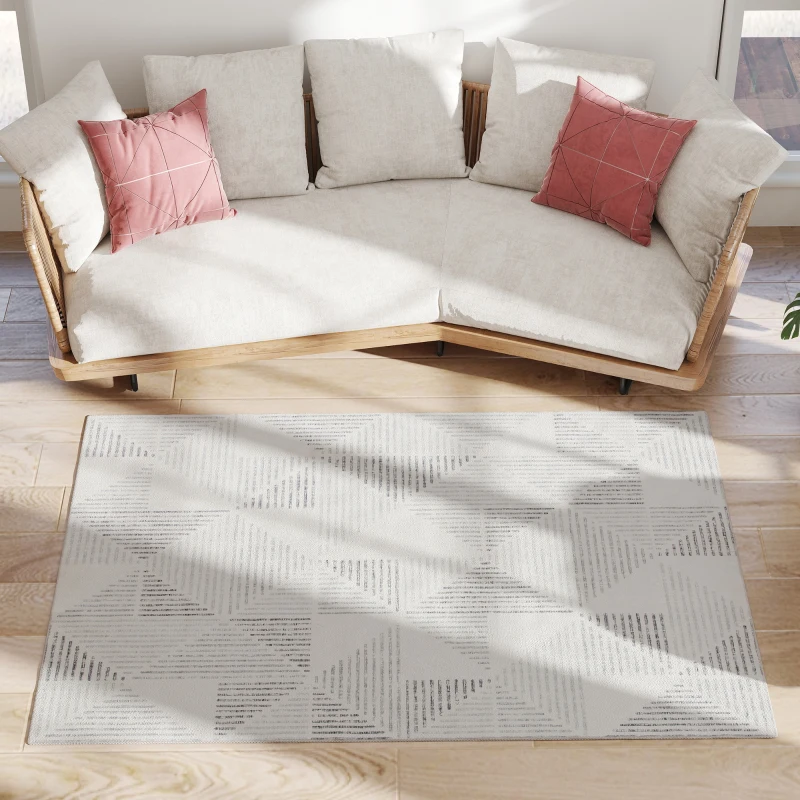 HOMCOM Modern Area Rug, Geometric Pattern Non-Slip Washable Rug, Soft Floor Carpet for Living Room, Bedroom, Dining Room, Home Office, 170 x 120 cm, Grey