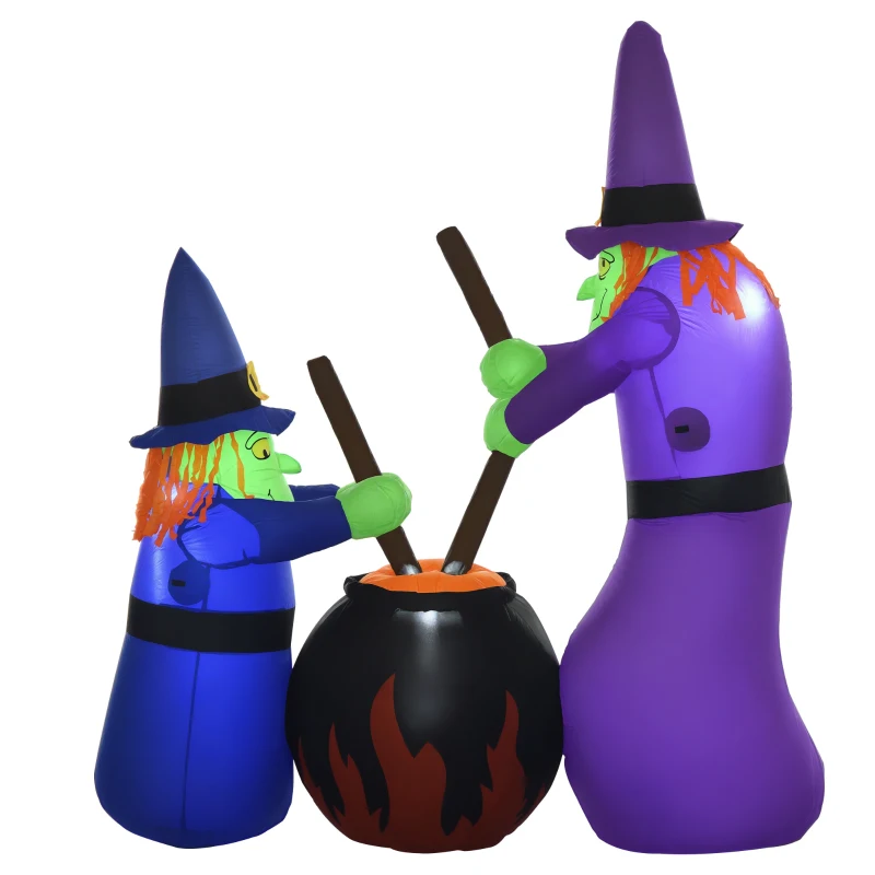 HOMCOM Aufblasbare Hexen Hexenkessel Figur Luftfigur Halloween Deko mit LED Beleuchtung, Polyester, 170x60x180cm