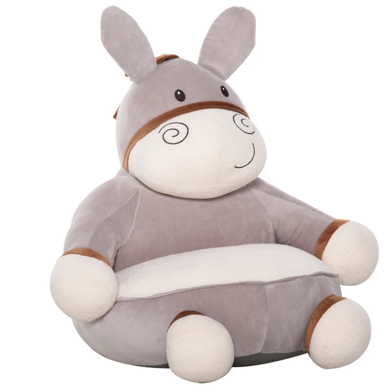 HOMCOM Puff Infantil Diseño de Burrito Sillón para Niños 18-36 Meses de Franela Asiento Acolchado Alfombra Antideslizante para Dormitorio Sala de Juegos 60x55x60 cm Gris