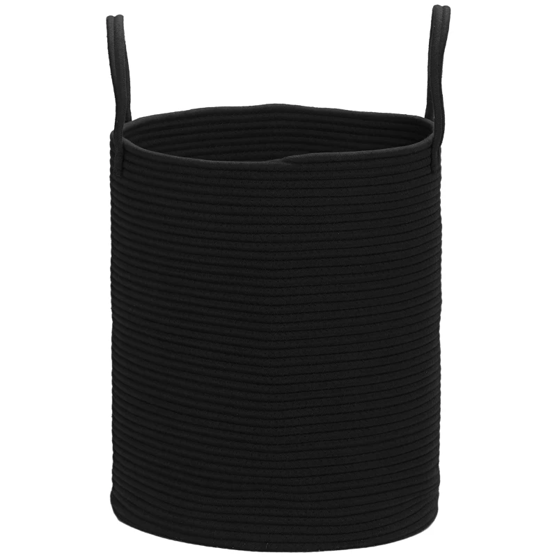 HOMCOM Coș pentru Rufe de 36L, Portabil și Pliabil cu Mânere, Coș de Rufe din Bumbac Natural, Ø38x45 cm, Negru