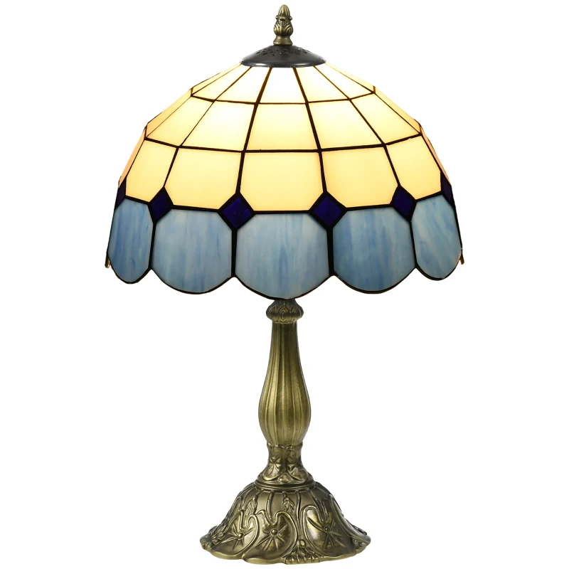 HOMCOM Lámpara de Mesa Estilo Clásico Hecha a Mano Lámpara de Noche de Vidrio para Dormitorio Salón Ø31x48 cm Azul