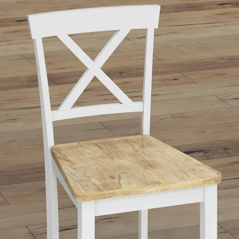 HOMCOM Set de 2 Taburetes de Bar con Respaldo y Reposapiés, Madera de Caucho, para Cocina, Comedor, Bar, Roble+Blanco
