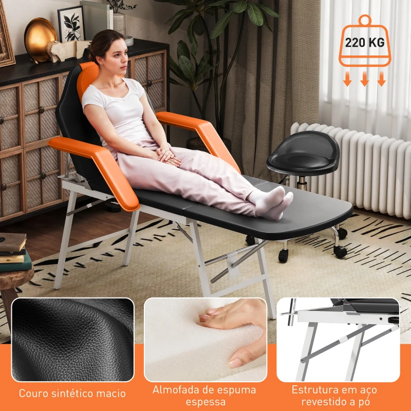 HOMCOM Marquesa de Massagem Dobrável Portátil com Altura Ajustável Encosto de Cabeça Removível  182x82x68 cm Laranja