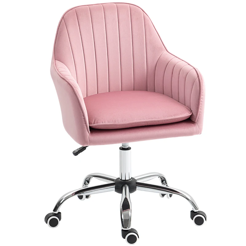HOMCOM Velvet-Feel Tub Office Chair, with Seat Cushion - Dark Pink