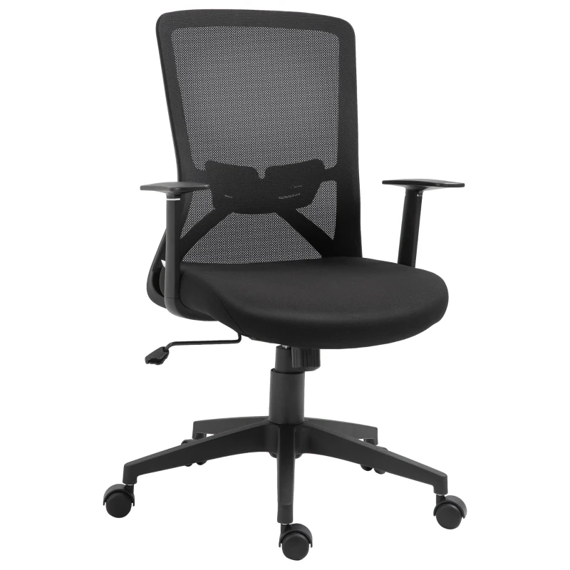 Vinsetto Silla de Oficina Giratoria Silla Escritorio con Altura Ajustable Reposabrazos Soporte Lumbar Respaldo Transpirable y Función Basculante para Adolescentes 62x56x95-103 cm Negro