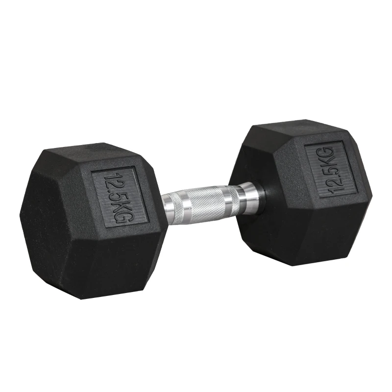 HOMCOM Haltere Hexagonal 12,5 kg em Ferro Fundido Pesos de Aço Revestidos a Borracha com Pega Texturizada para Musculação Preto