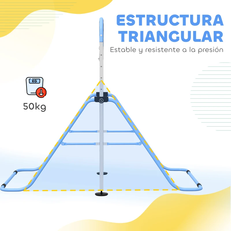 HOMCOM Barra de Gimnasia para Niños con Altura Ajustable en 5 Niveles y Anillos Entrenamiento de Gimnasia Plegable en Casa Azul