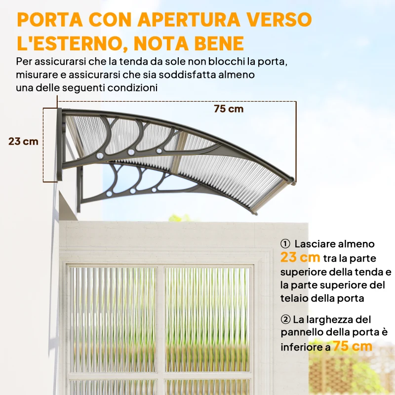 Outsunny Tettoia in Policarbonato Anti-UV da Esterno per Porte e Finestre da 100x80 cm