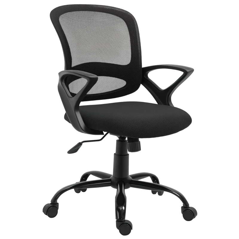 Vinsetto Silla de Oficina Silla de Escritorio de Malla Transpirable Basculante con Altura Ajustable Asiento Giratorio 360° y Soporte Lumbar 61x61x89-99 cm Negro