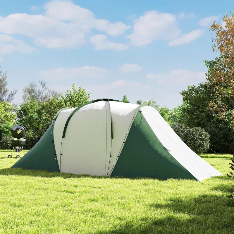 Outsunny Tenda de Campismo Familiar para 4-6 Pessoas com 2 Dormitórios Impermeável 3000 mm com Bolsa 555x225x190 cm Cinza e Verde