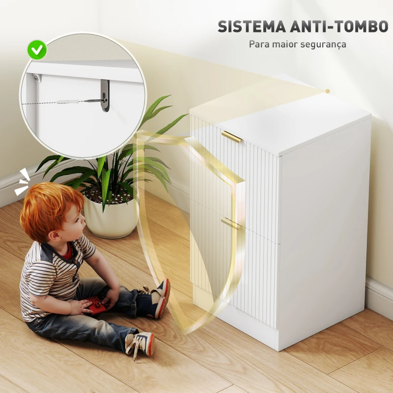 HOMCOM Bloco de Gavetas de Escritório com 2 Gavetas Frentes Caneladas Móvel para Arquivo para Tamanho A4 ou Carta 40x40x71 cm Branco
