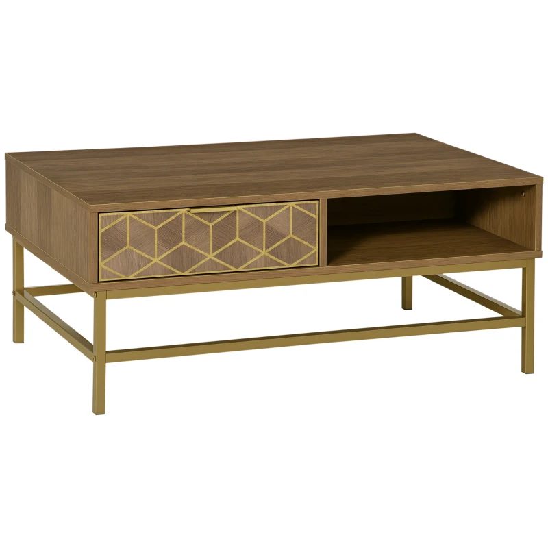 HOMCOM Tavolino da Salotto Rettangolare con Cassetto e 2 Ripiani Aperti, 100x59x42.8cm