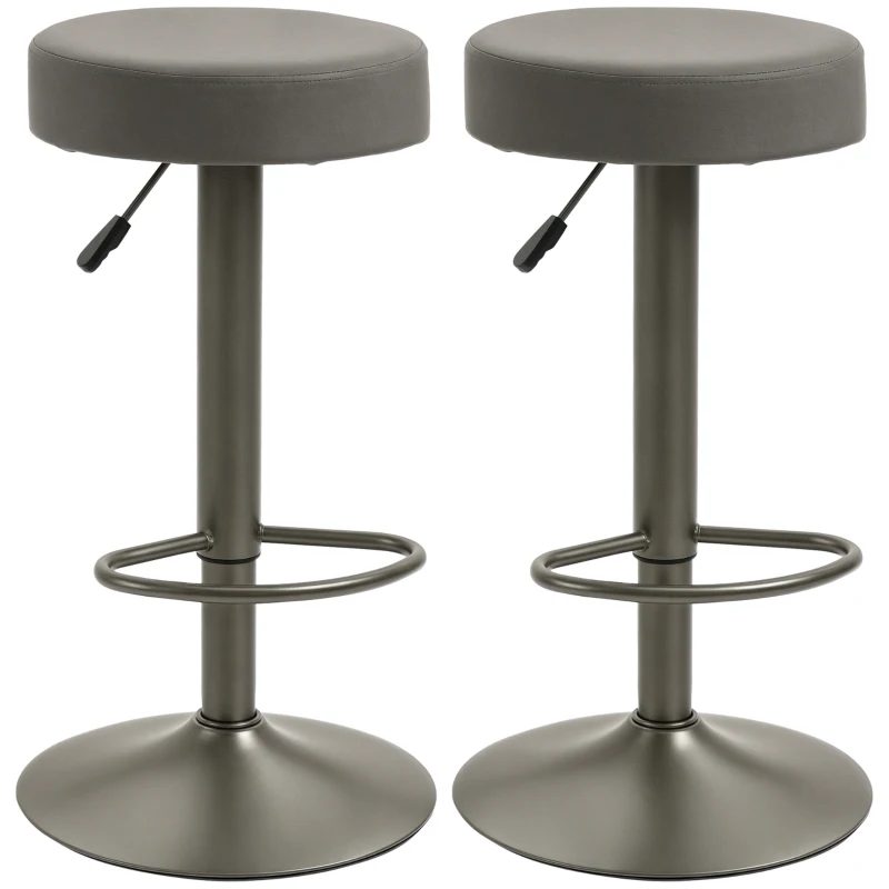 HOMCOM Set 2 Sgabelli da Bar Girevoli con Poggiapiedi e Altezza Regolabile, 35x36x64-85cm, Grigio