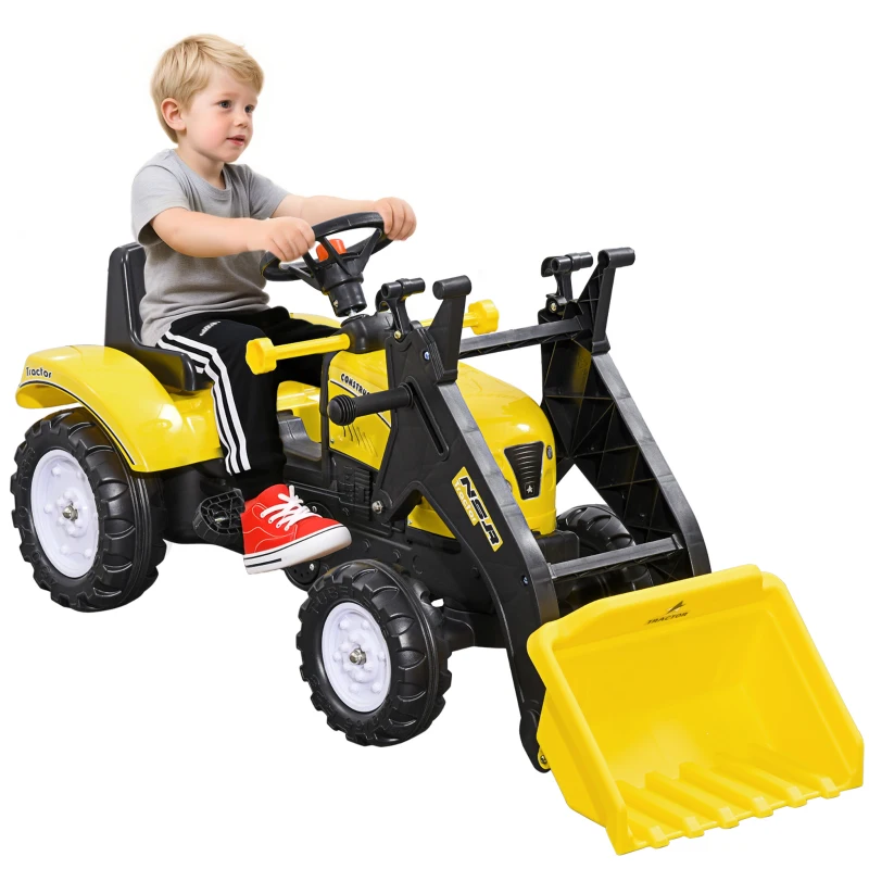 HOMCOM Escavatore a Pedali per Bambini da 3 Anni con Ruspa Frontale e Volante, Giallo