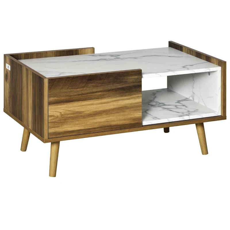 HOMCOM Tavolino da Caffè Rettangolare con Cassetto e Ripiano, 80x45x40.5cm, Marrone e Bianco