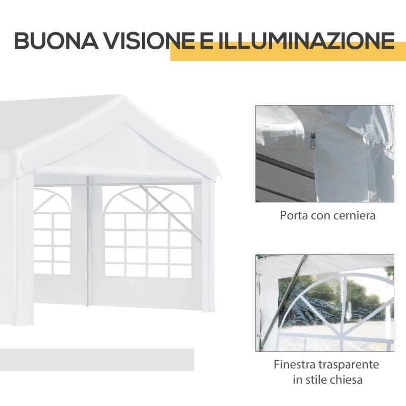 Outsunny Gazebo da Giardino 8x4m in Acciaio con Pareti Rimovibili e Finestre Trasparenti, Bianco