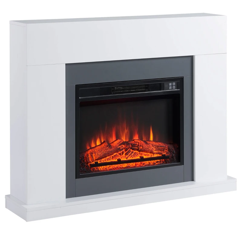 HOMCOM Chimenea Eléctrica 1800W-2000W Chimenea Decorativa con Mando a Distancia Llama Ajustable Termostato Temporizador Semanal y Protección contra Sobrecalentamiento para 37 m² Blanco