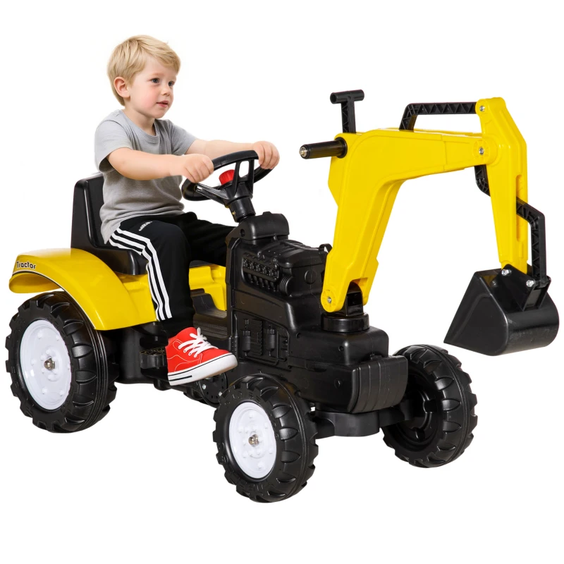HOMCOM Ruspa Giocattolo a Pedali per Bambini 3-6 Anni con 6 Ruote, in Acciaio e Plastica, 107x42x71 cm, Giallo