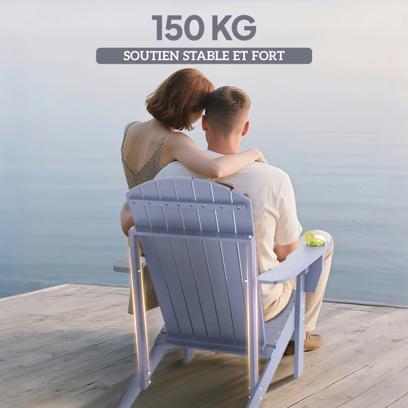 Outsunny Fauteuil de jardin Adirondack grand confort porte-gobelet intégré bois de sapin traité peint gris