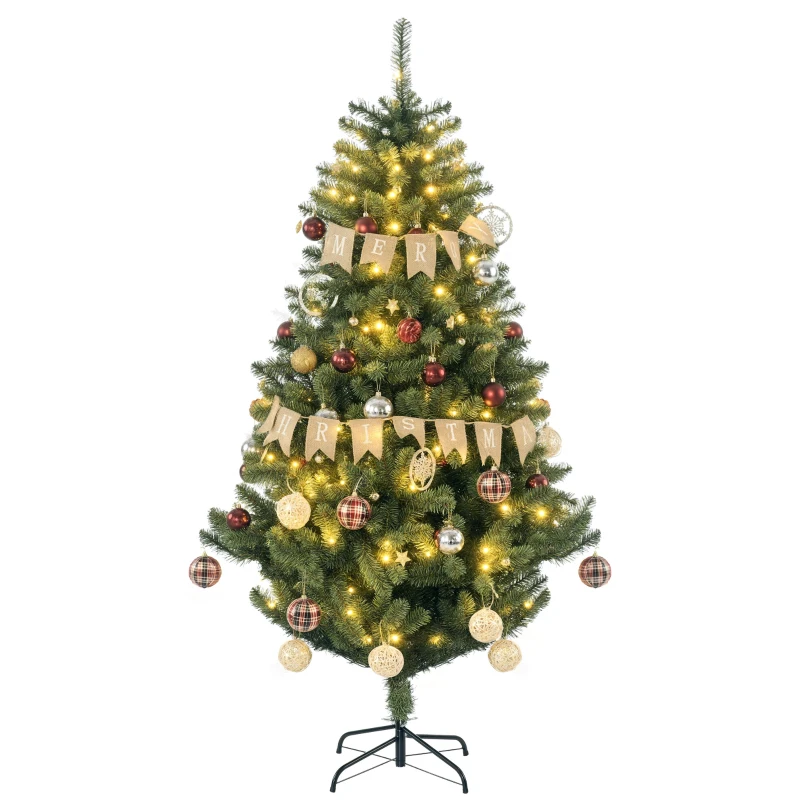 HOMCOM Árvore de Natal Artificial com 150 Luzes LED 650 Ramos e 100 Decorações para Interior Aço Ø106x180 cm Verde