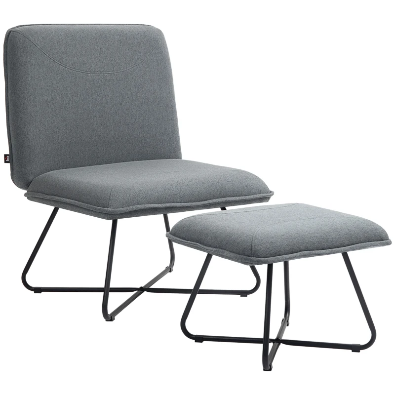 HOMCOM Butaca con Reposapiés Sillón para Lectura con Patas de Acero en Forma de Cruz Gris Oscuro