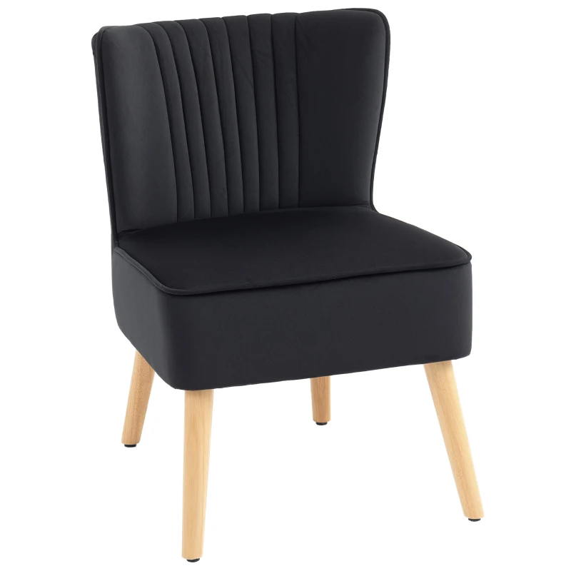 HOMCOM Modern Accent Chair, Fabric Living Room Chair with Rubber Wood Legs and Thick Padding, Black