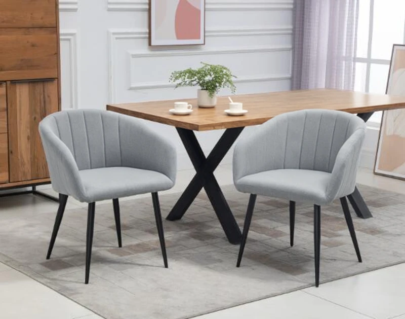 HOMCOM Set 2 Sedie Imbottite Moderne con Rivestimento in Tessuto per Soggiorno e Salotto, Grigio Chiaro