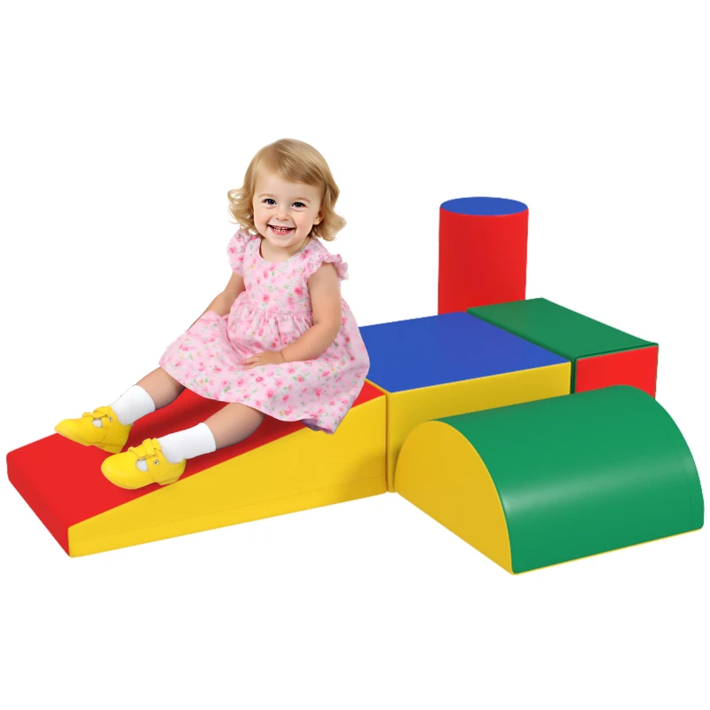 HOMCOM 5 Piece Soft Safe Foam Playset, Climb and Crawl Activity Toy for Toddlers, Yellow